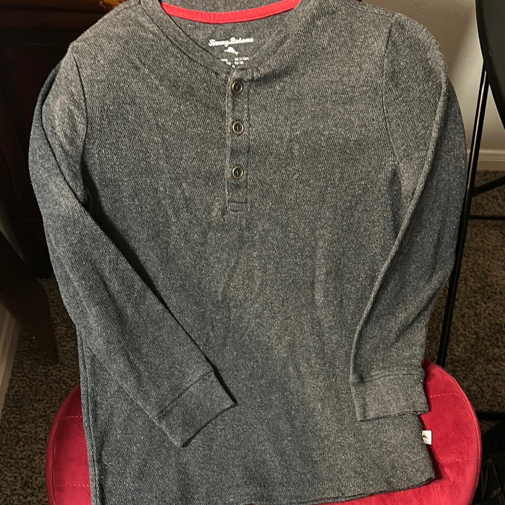 Tommy Bahama Gray Long Sleeve Henley Tee